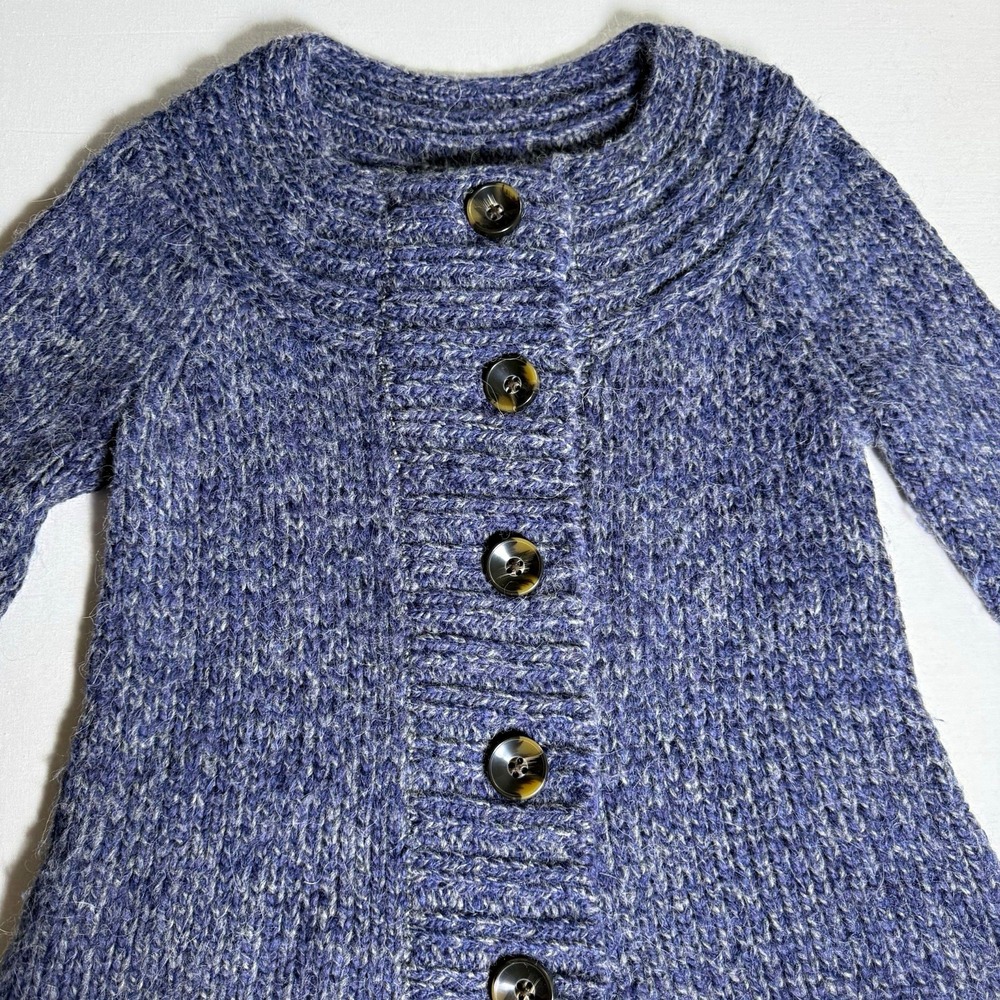 Ann Taylor LOFT Blue Knit Button Cardigan 3/4 Sleeve Sweater Wool Alpaca